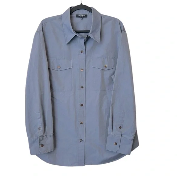 Lafayette 148 New York Iridescent Blue Silk Blend Button Down Shirt w/Pockets 18 - Picture 7 of 10